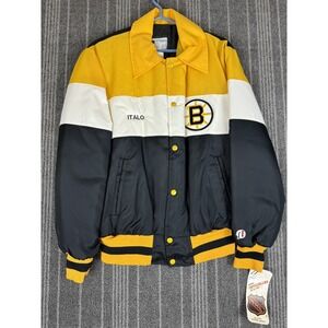 Boston Bruins Jacket Mens Large Black VTG 80s Colour Block Shain Bomber NHL